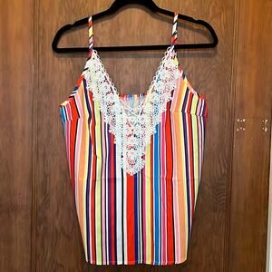 EUC SHEIN Candy‎ Striped Lace Cami Tank XL